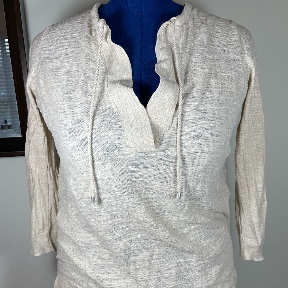 LOFT beige cotton slub pullover 3/4 sleeve